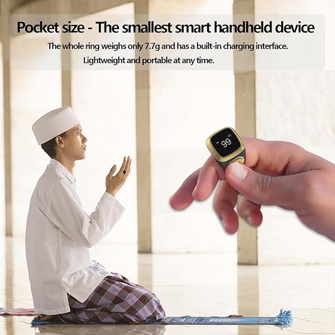 Modern OLED smart ring for daily zikr tracking