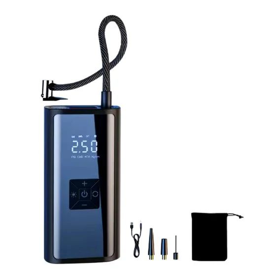 Electronic device with digital display and accessories on a white background