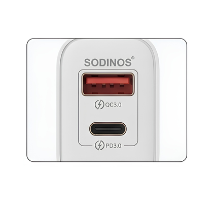 55W GaN Fast Charger White | PD 30W + QC3.0 Dual USB Travel Adapter | USB-C & USB-A Fast Charging Wall
