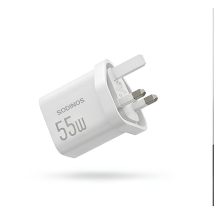 55W GaN Fast Charger White | PD 30W + QC3.0 Dual USB Travel Adapter | USB-C & USB-A Fast Charging Wall