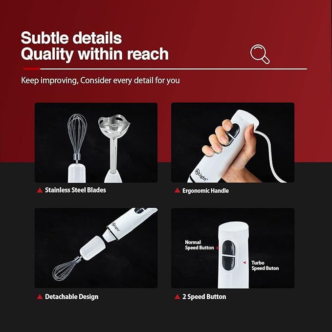 Blender with features highlighted on a red background