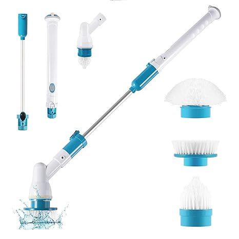 Set of pool cleaning tools with various attachments on a white background