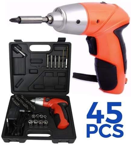 Electric screwdriver set with accessories on a white background
