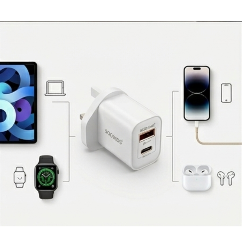55W GaN Fast Charger White | PD 30W + QC3.0 Dual USB Travel Adapter | USB-C & USB-A Fast Charging Wall
