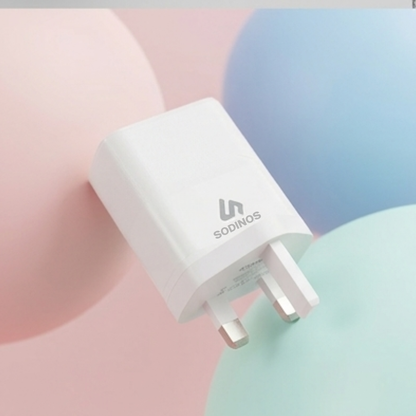 38W Fast Charger with PD & QC Dual Ports, USB-C + USB-A Wall Charger, UK Plug, White