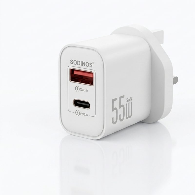 55W GaN Fast Charger White | PD 30W + QC3.0 Dual USB Travel Adapter | USB-C & USB-A Fast Charging Wall