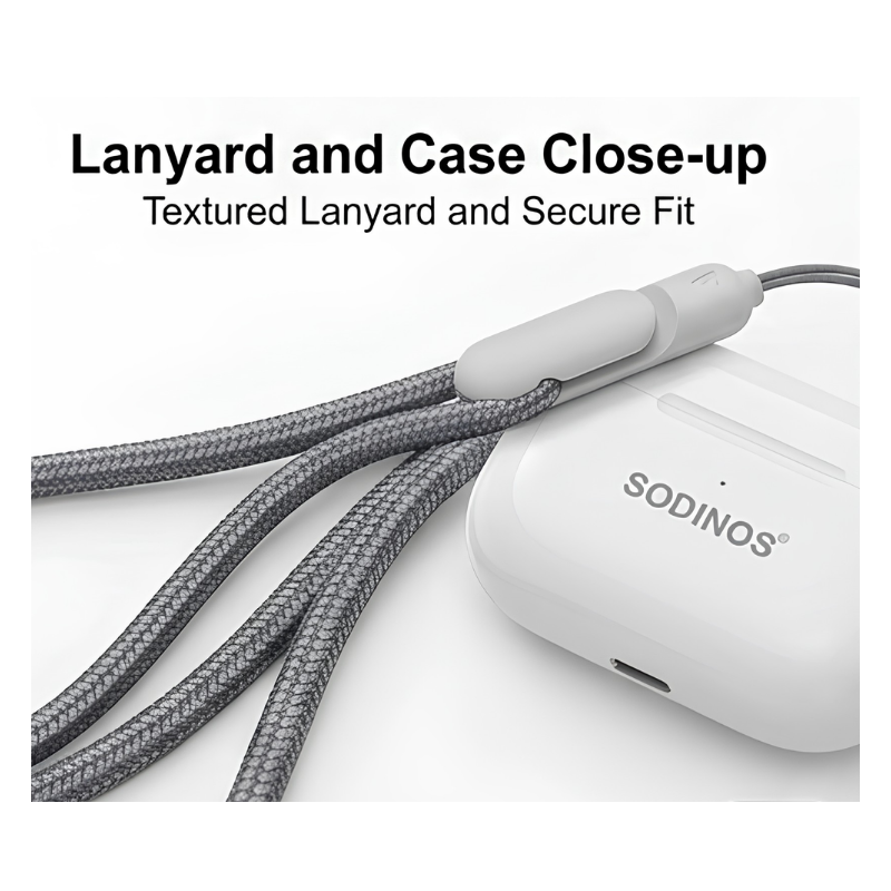 SODINOS Wireless Bluetooth Earbuds with ANC + ENC Noise Reduction | Ultra Portable EDC Earbuds with Lanyard Case
