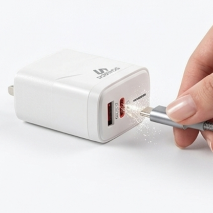 38W Fast Charger with PD & QC Dual Ports, USB-C + USB-A Wall Charger, UK Plug, White