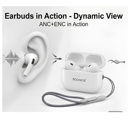 SODINOS Wireless Bluetooth Earbuds with ANC + ENC Noise Reduction | Ultra Portable EDC Earbuds with Lanyard Case