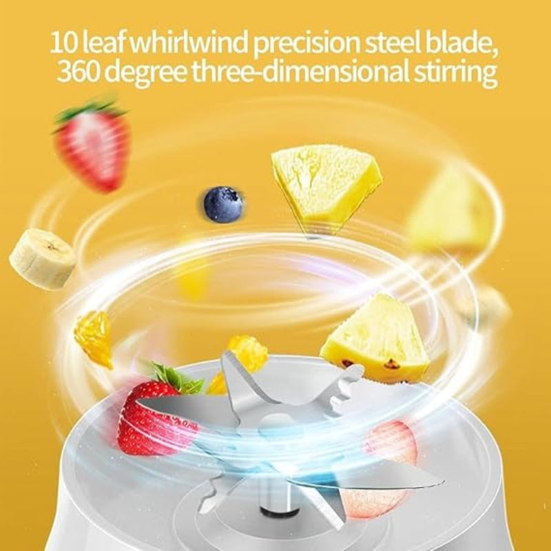 Mini blender blending fruits and vegetables for fresh smoothies