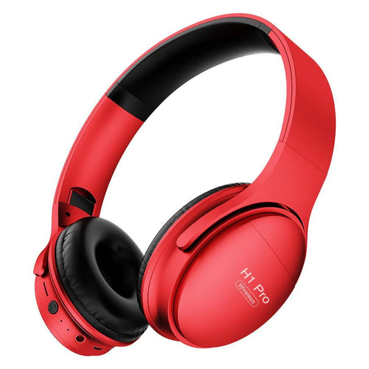 Red headphones with black ear pads on a white background