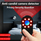Anti-candid camera detector held by a hand with bedroom background