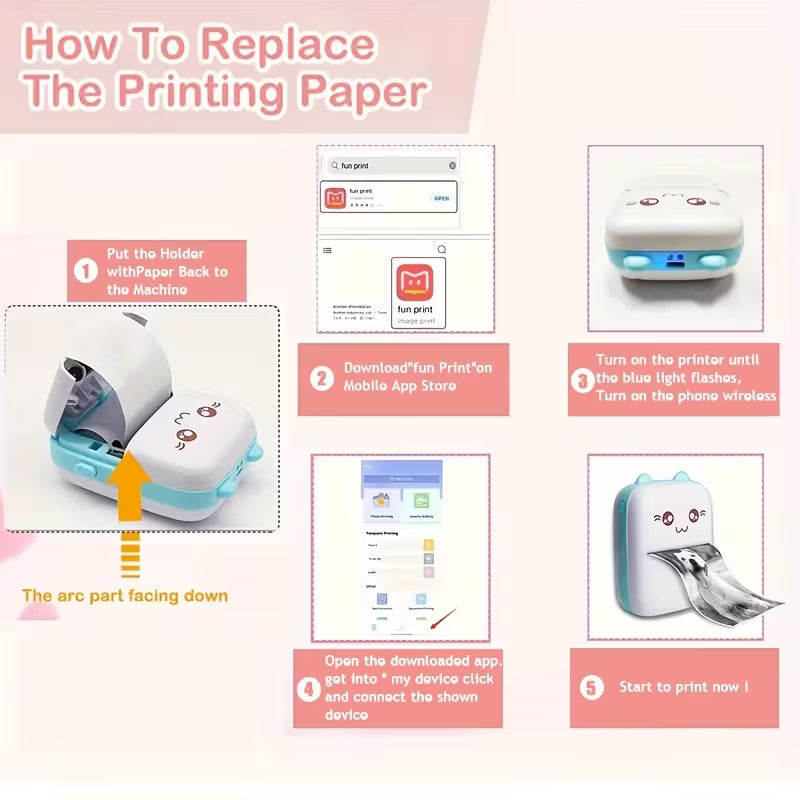 Mini Smart Pocket Inkless Thermal Printer Wireless  for Labels, Receipts, Photos, Notes.