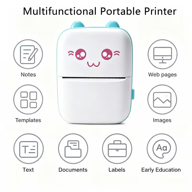 Mini Smart Pocket Inkless Thermal Printer Wireless  for Labels, Receipts, Photos, Notes.