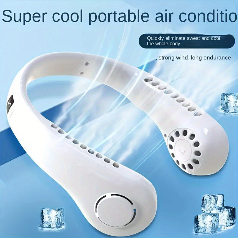 Safe bladeless neck fan design with hair protection and airflow vents