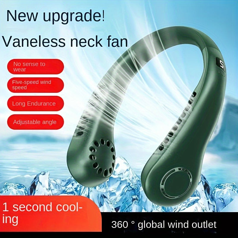Portable neck fan used for outdoor travel and hot weather cooling