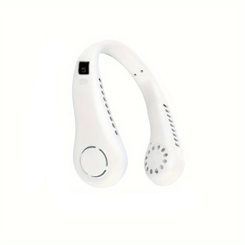 USB rechargeable neck hanging fan with portable charging support