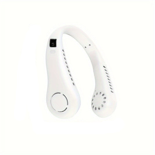 USB rechargeable neck hanging fan with portable charging support