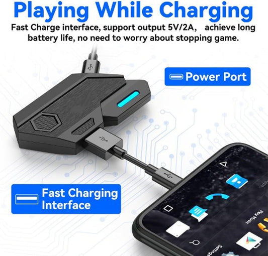 Gaming headset with charging interface and smartphone showing app icons on a white background